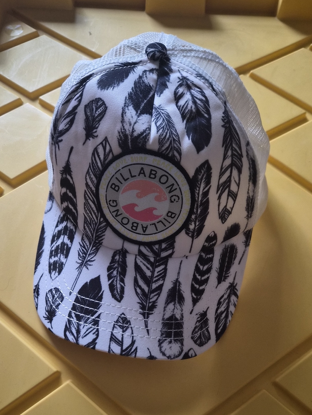 Billabong  White Trucker Hat with Black Feather Print